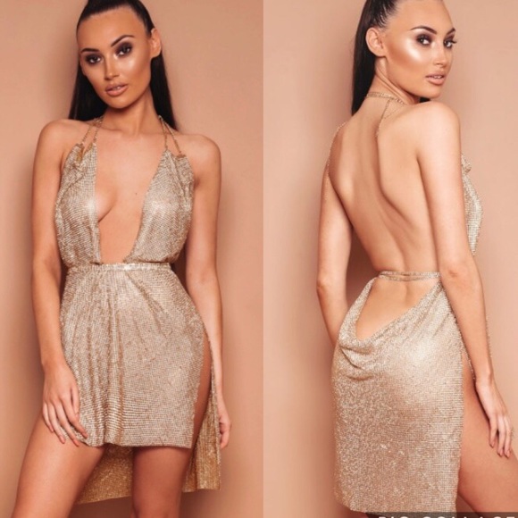 Lemon Lunar The Dip It Low Diamanté Dress - Picture 2 of 3